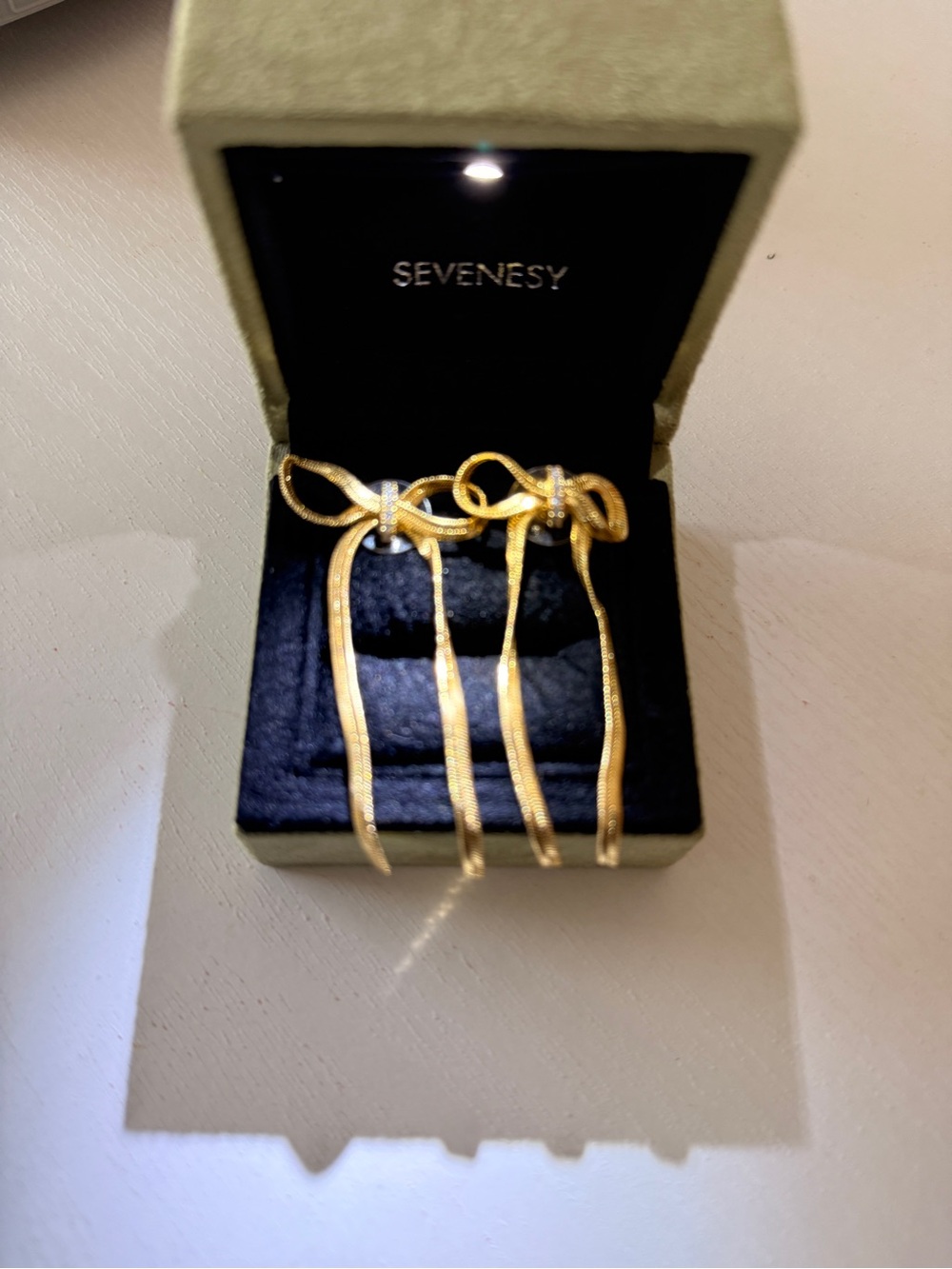 T.J.Maxx Gold Bow Drop Earrings with Dangle Ribbons